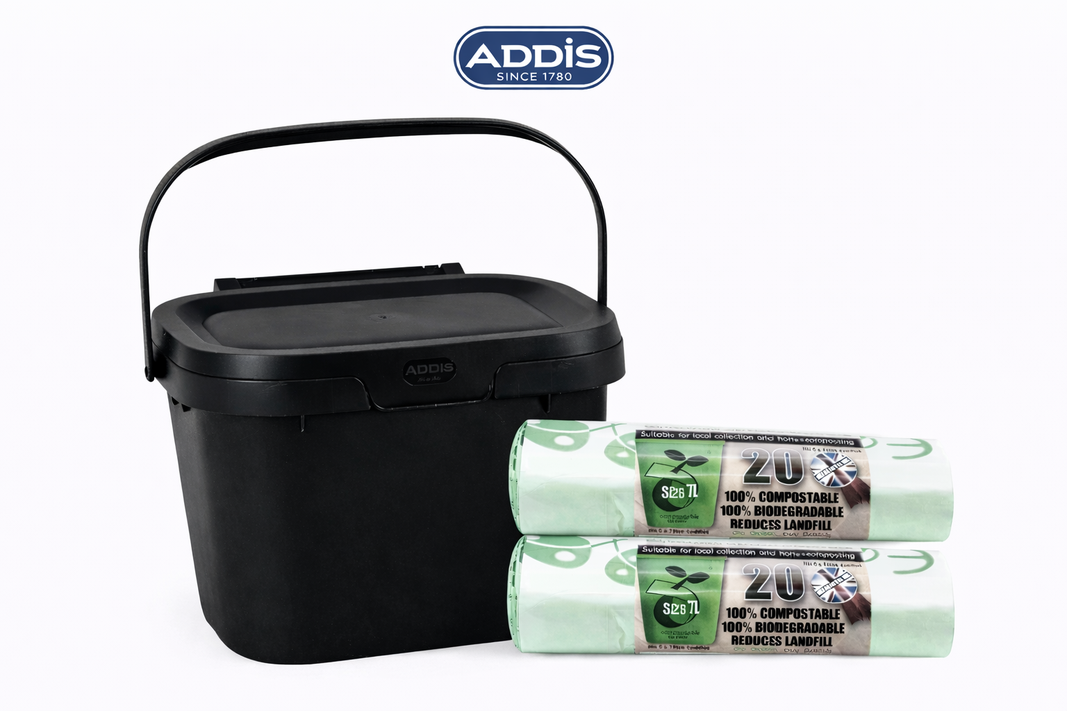 Addis Compost Caddy Bin - Black -4.5L + 40 Food Waste Recycling Compostable Bags