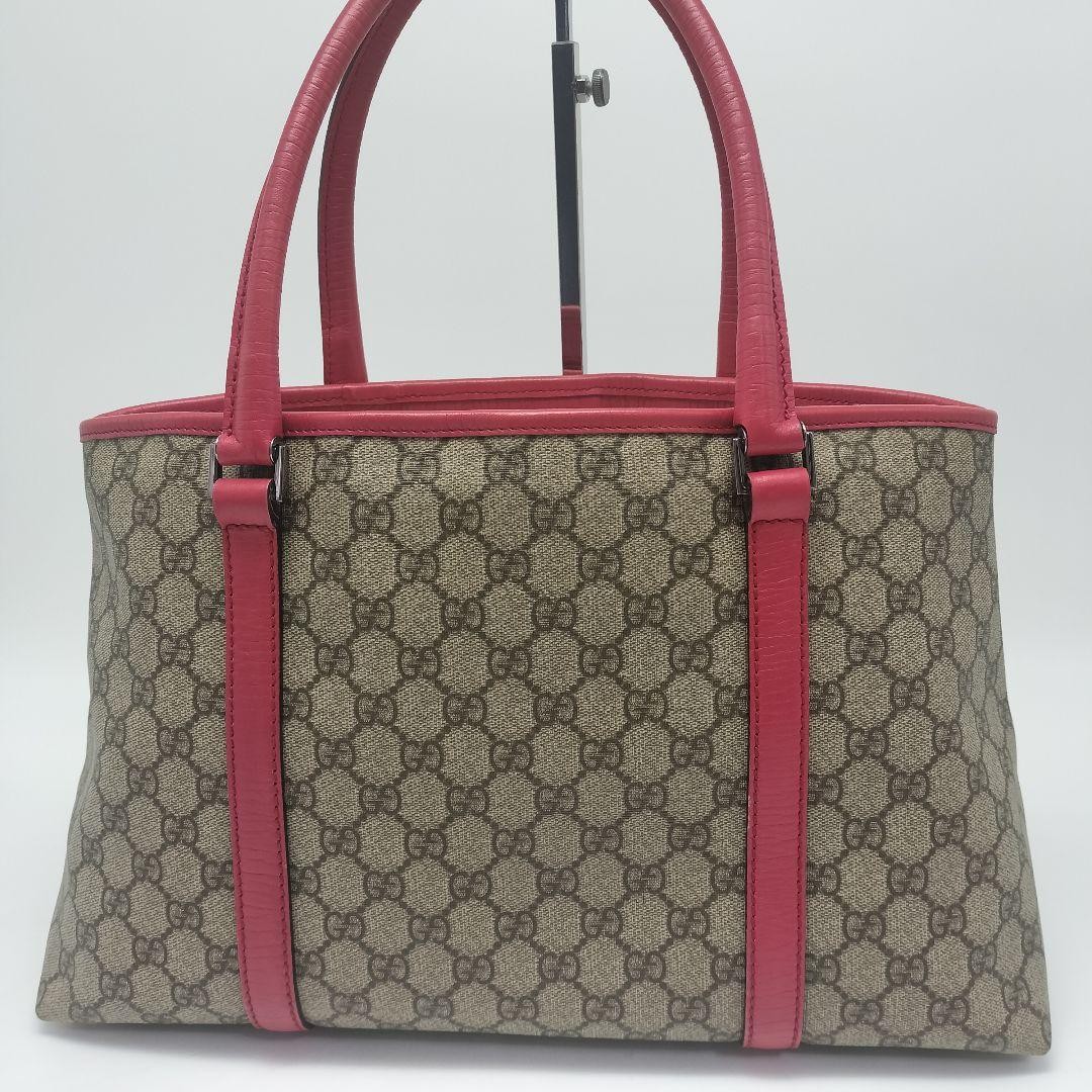 Gucci Tote Bag GG Pattern Leather PVC Beige Red Pink Authentic Excellent thumbnail 2
