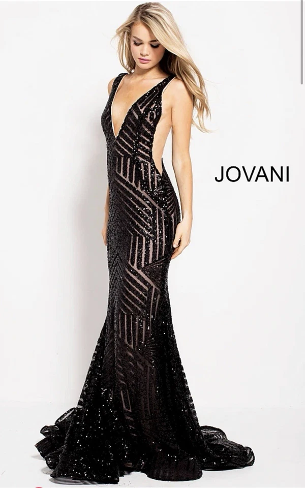 Hermoso vestido negro brillante Jovani graduación/formal. Talla 0. Excelente estado. Foto 3 de 4