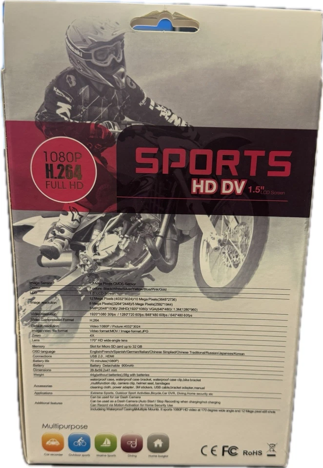 Sports Camera Camcorder 2" HD 1080P Helmet Action DV Cam Waterproof US - Image 2 of 2