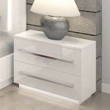 Nachttisch LED Nachtkommode Hochglanz Nachtschrank Weiß Beleuchtung KOMMODE weiß