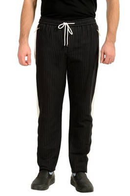 Dolce & Gabbana Men's Black Striped Linen Elastic Waist Pants US 30 IT 46