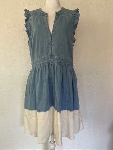 Kade Spade Dip-Dyed Denim Dress Size 12 V Neck Tiered Bottom 2 Pocket - Picture 1 of 24