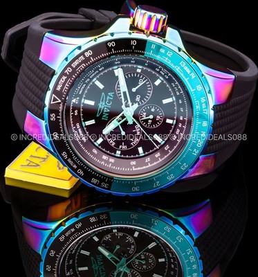 Invicta Mens AVIATOR Skyshock Iridescent Multi Function Black Dial Strap Watch