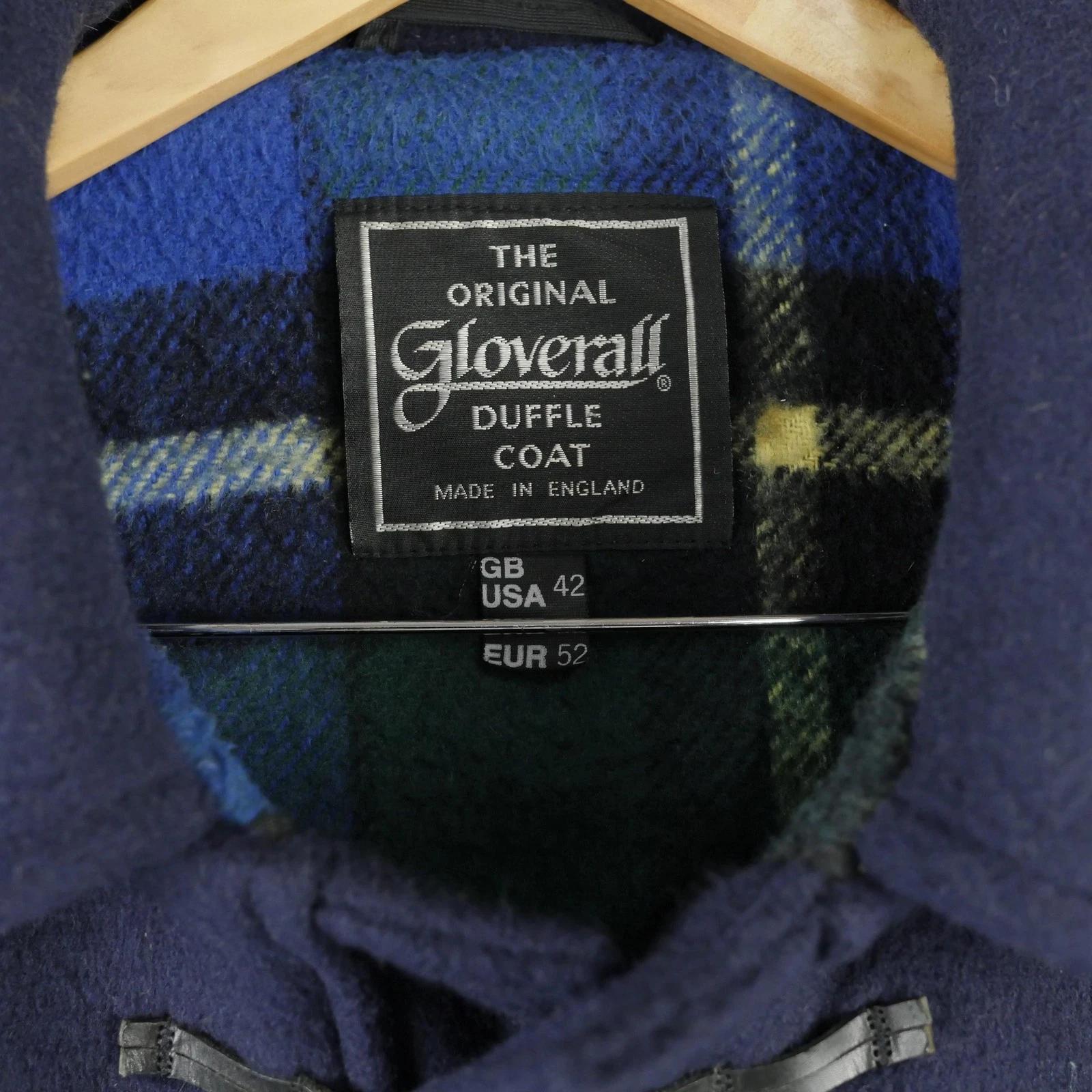 Gloverall Coat Mens 42 Blue Wool Original Duffle Toggle Plaid Lined England - product detail image 3