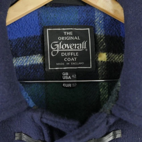 Gloverall Coat Mens 42 Blue Wool Original Duffle Toggle Plaid Lined England image 3