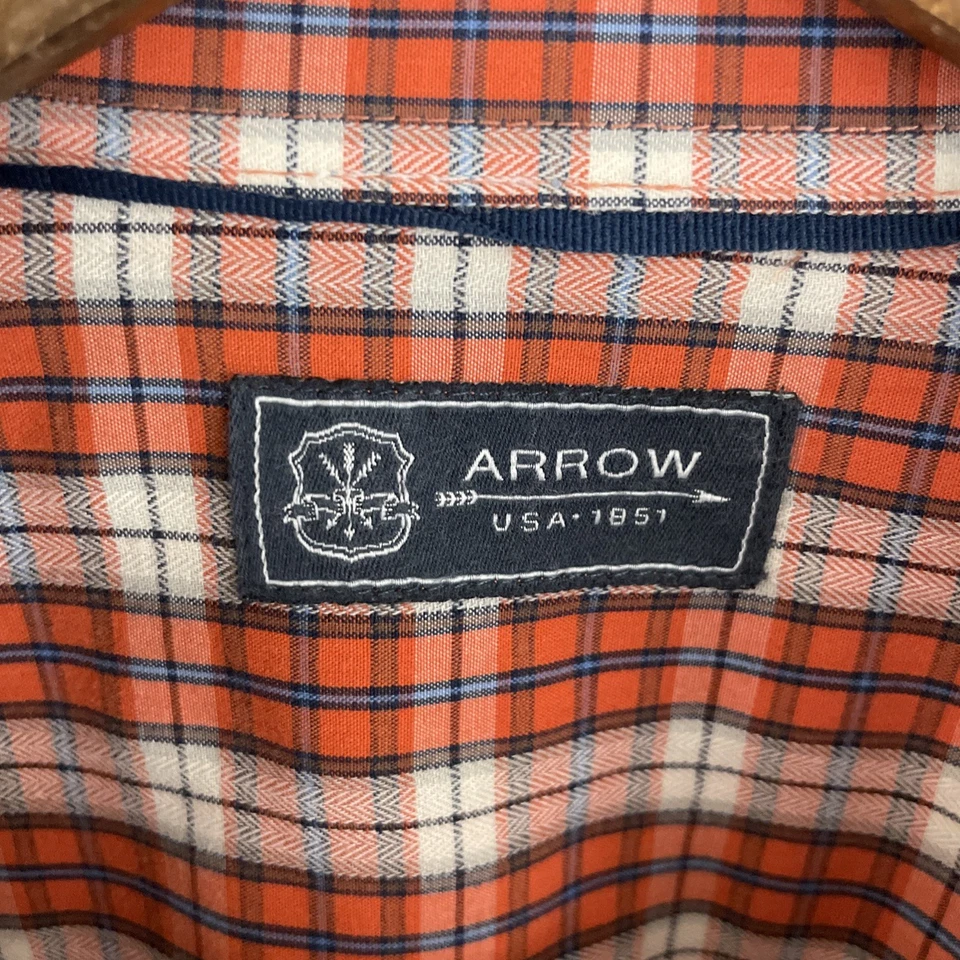Arrow Shirt Mens XLT Tall XL Orange Plaid Long Sleeve Button Down Classic - Image 3 of 4