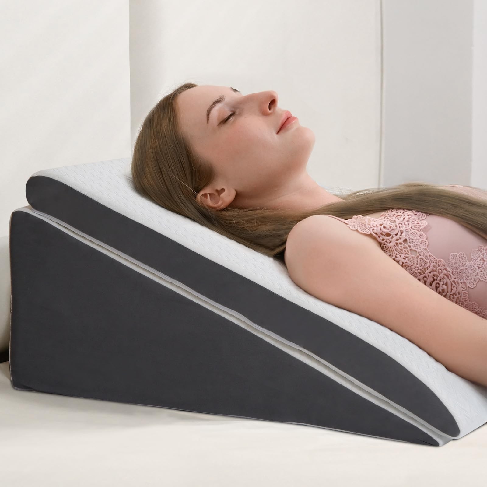 2-Pack Memory Foam Wedge Pillow for Sleep Apnea & Back Pain Relief, Adjustable Support