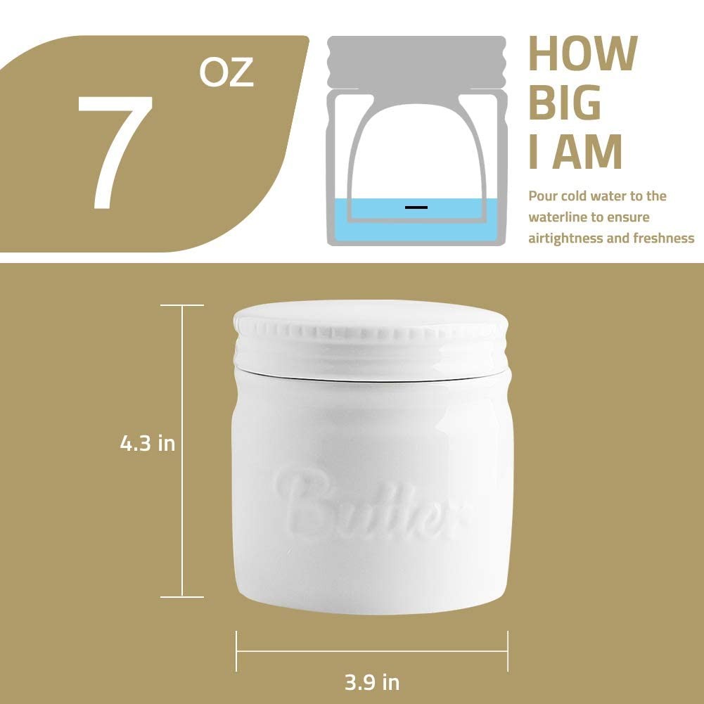 Sweejar Butter Keeper Crock French Ceramic Butter Dish White