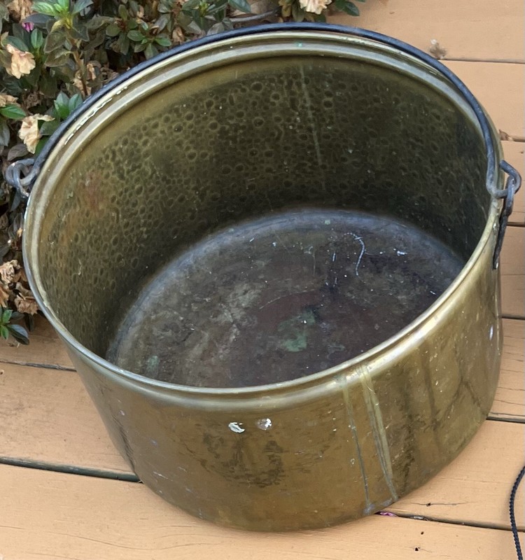 LARGE Vintage Hammered Brass Pot