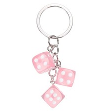 Lucky Dice Keychain Charm, Resin Dice Keyrings with 3 Pendants, Pink