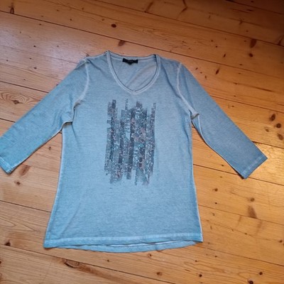 Shirt Bonita, S, 100 % Baumwolle, 3/4 Arm, lindgrün, Batik, mit Glitzersteinchen