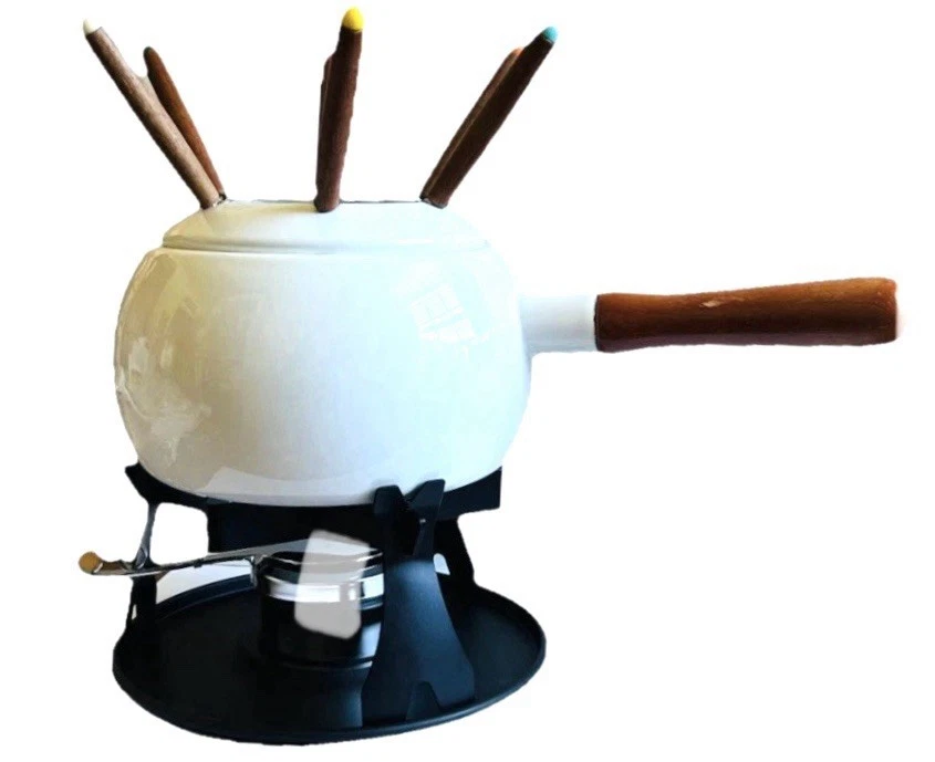 Vintage 1970s Fondue Pot Set White - NOS