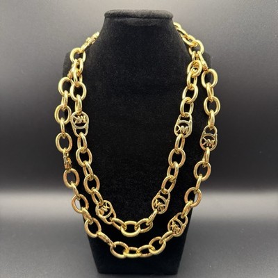 Michael Kors Empire Double Chain Layered Necklace MK Logo Chunky Gold  Plated Y2K