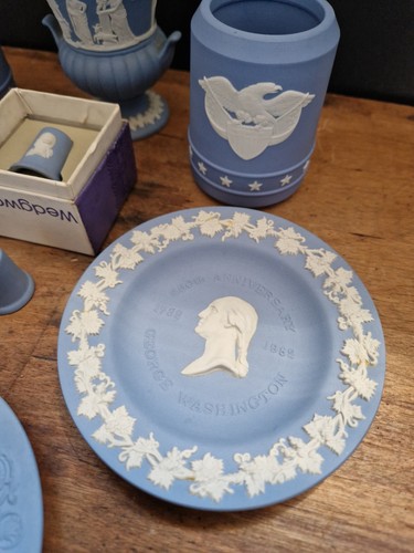 Vintage Collection Wedgwood Jasperware Job Lot Blue American Thimbles Vases Dish - Picture 7 of 14