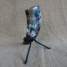 # Large Hand Carved Flower Blossom Medieval / Viking Drinking Horn -MASSIVE SALE