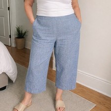 Bryn Walker Blue Linen High Rise Wide Leg Ankle Pants XL