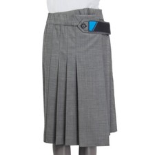 66229 auth PRADA grey wool  silk 2017 PLEATED GABERDINE MIDI WRAP Skirt 44 L