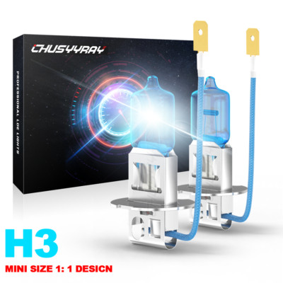 Halogen H3 55W 6000K White Two Bulbs Fog Light Replacement Lamp Stock Plug Play