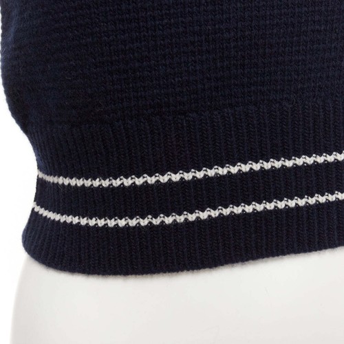CHRISTIAN DIOR 2022 100% cashmere navy puff sleeve crew crop sweater FR34 XXS - Picture 7 of 9