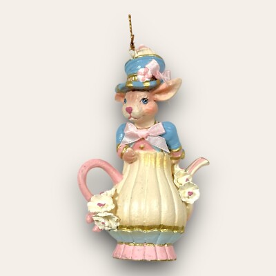 Goodwill Hutmacher Hase in Teekanne Weihnachtsdekoration Ornament 13,5cm NEU