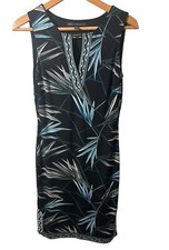 White House Black Market Stretchy Tropical Embroidered Blue Green Dress XS