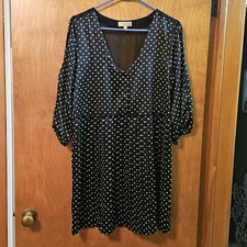 Princess Vera Wang Dress Sz 13 Black Green Polka Dots Pleated Cold Shoulder. 