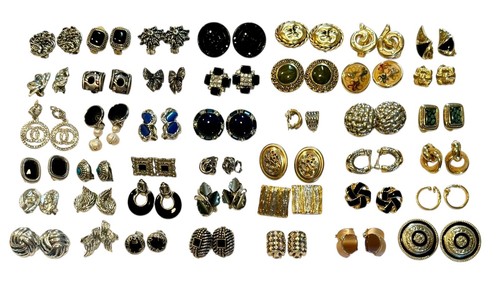 Lot Of 42 Vintage High End Clip On Earrings Gold Silver Tone Very Wearable