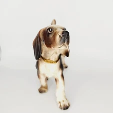 Hand Painted Brown BEAGLE Vintage Figurine w/ Chain Tag 6 x 5 x 2.25 Inches Prop