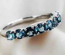 silver ring London Blue Topaz Wedding Band, Women Eternity Band,925 Silver