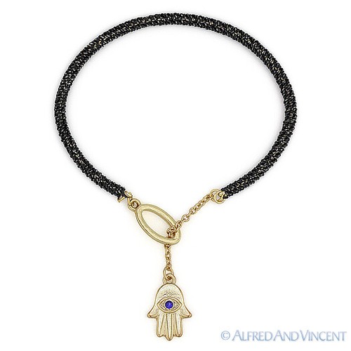 Hamsa Hand of Fatima Jewish Kabbalah Evil Eye Charm Cuff Bangle Lariat Bracelet - Picture 6 of 6
