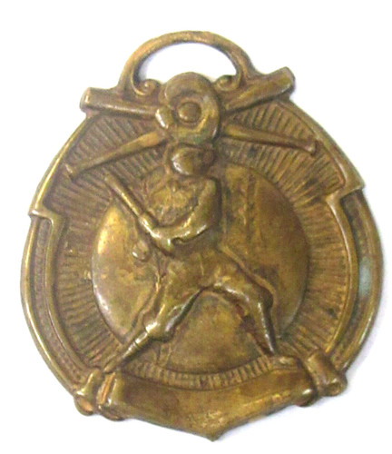 early vintage 1920's to 1930's BASEBALL BATTER brass watch fob ^