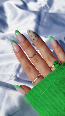 Bright Green Alien French Tip, Press on False Nails, 90s funky retro y2k trippy