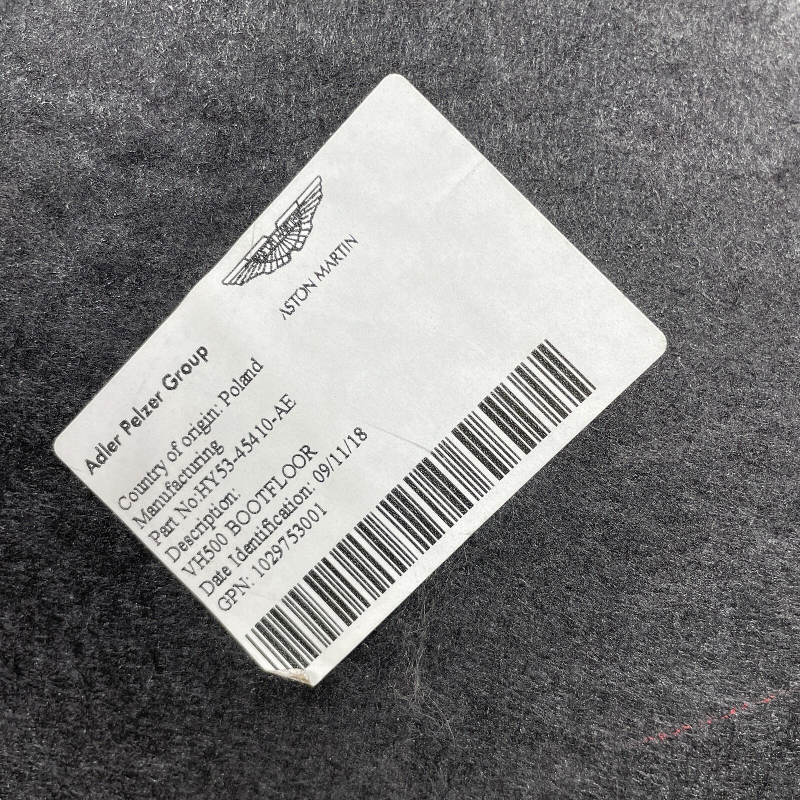 2016-2023 Aston Martin DB11 trunk boot carpet OEM HY53-45410-AE
