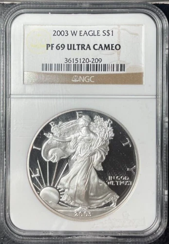 2003-W PROOF SILVER EAGLE ~ NGC PF69 ULTRA CAMEO CLASSIC BROWN LABEL