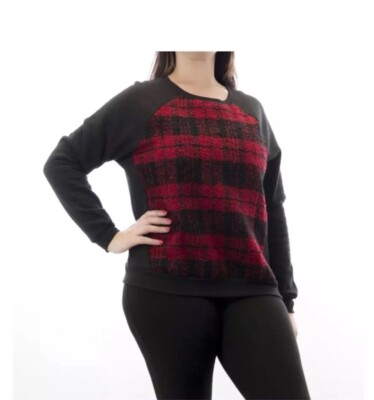 New Forever 21 Women Fuzzies Red & Black  Lumberjack Knit Sweatshirt SZ S
