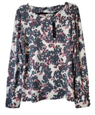 NEW Tahari Women Top XL Ivory Floral Long Sleeve Pullover Stretch Black Soft!