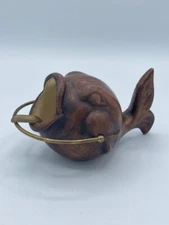 Vintage Treasure Craft 1950’s Ceramic Ashtray Fish with Brass Cigarette Holder