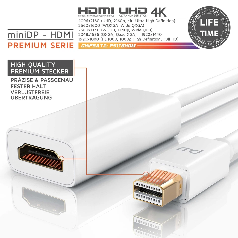 Primewire – 4k Mini DisplayPort zu HDMI-Konverterkabel UHD 60Hz Weiß - Bild 3 von 4