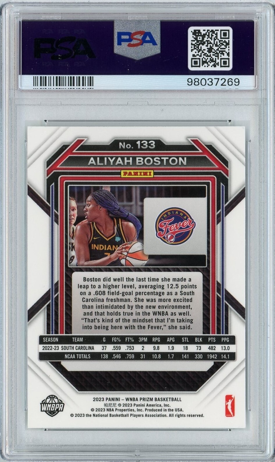 2023 Panini Prizm WNBA 133 Aliyah Boston RC PSA 10 Gem Mint POP 115 view 20