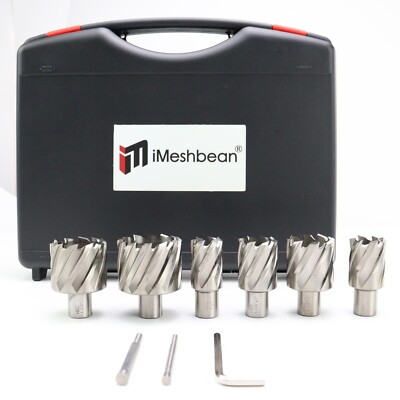 Annular Cutter 6Pcs HSS Magnetic Drill Bits 1'' Depth w/ 2 Pilot Pin & Hex Wrench