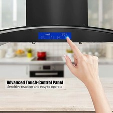 36 inch 900CFM Island Mount Range Hood Kitchen Vent 3-Speed Fan Black/Sliver LED