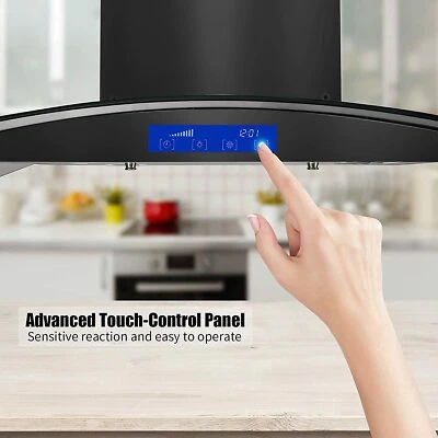 TIEASY 36 inch 900CFM Island Mount Range Hood Kitchen Vent 3-Speed Fan Black/Sliver LED