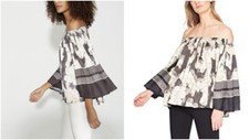 HALSTON HERITAGE Women's Off the SHoulder Print Bell sleeve top XS NWT 295