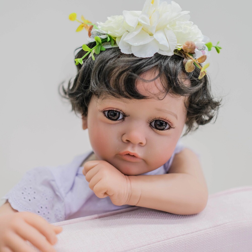 Muñeca niña renacida 23 pulgadas cabello enraizado piel 3D venas visibles regalo hecho a mano