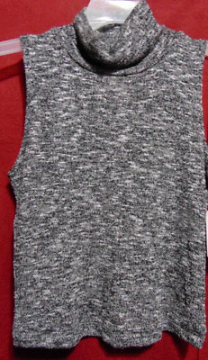 Missy Size M Black & Silver Marled Sleeveless Cropped Mock Neck, WallpopHER