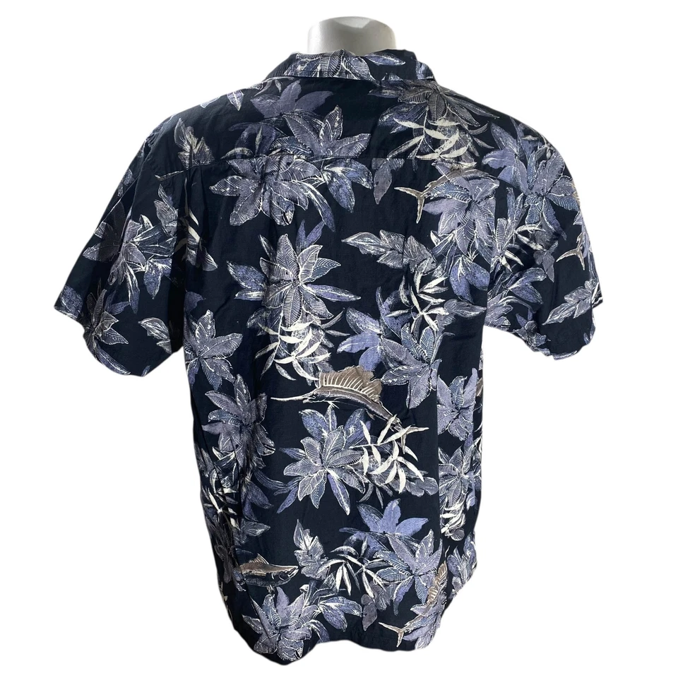 Camisa Hawaiana Columbia XL Flores Florales Pez de Caza Negra Gris Foto 3 de 4