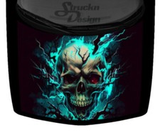 Flaming Blue Broken Skull Hood Wrap Vinyl Decal Car Graphic 58 X 65 Us Made