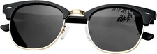 Matte Black Gold Frame Black Lens Semi Rimless Polarised Sunglasses UV400 #A03