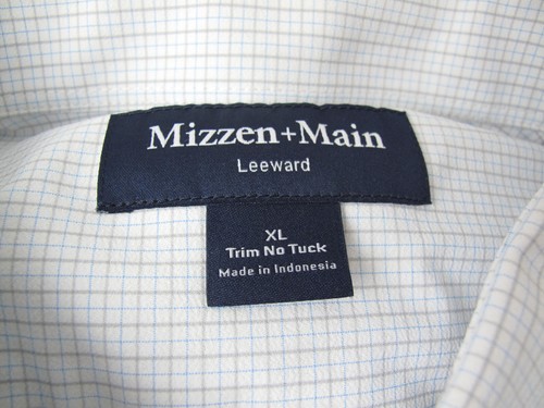 Mizzen+ Main Shirt Size XL White Blue No Tuck Long Sleeve Plaid Leeward Stretch - Picture 4 of 13